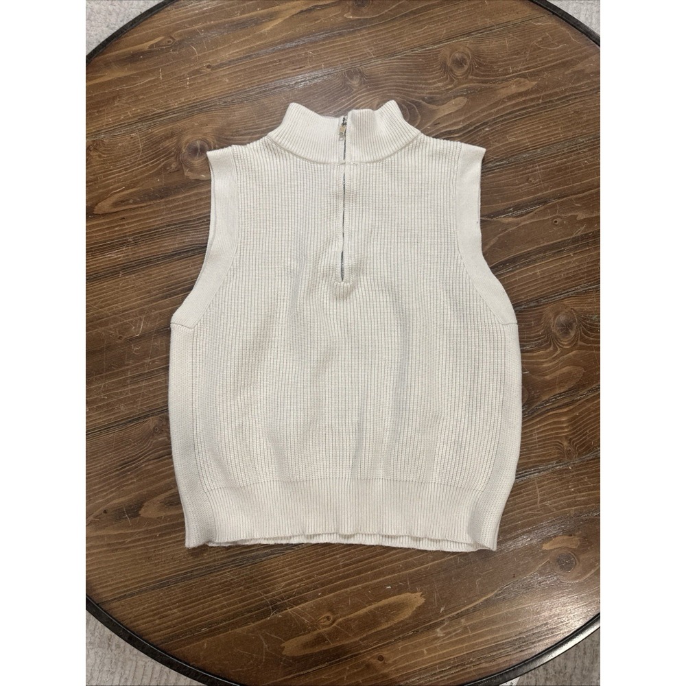 Women's Ivory Cream Quarter Zip Mockneck‎ Sweater Vest S Medium